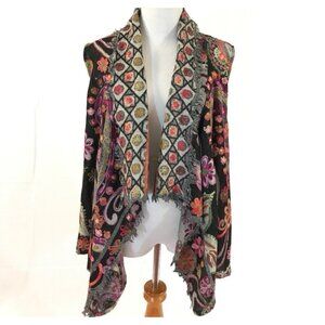 Anu by Natural Women's Wool Boho Embroidered Artsy Hippie Vest Size XL Whimsical